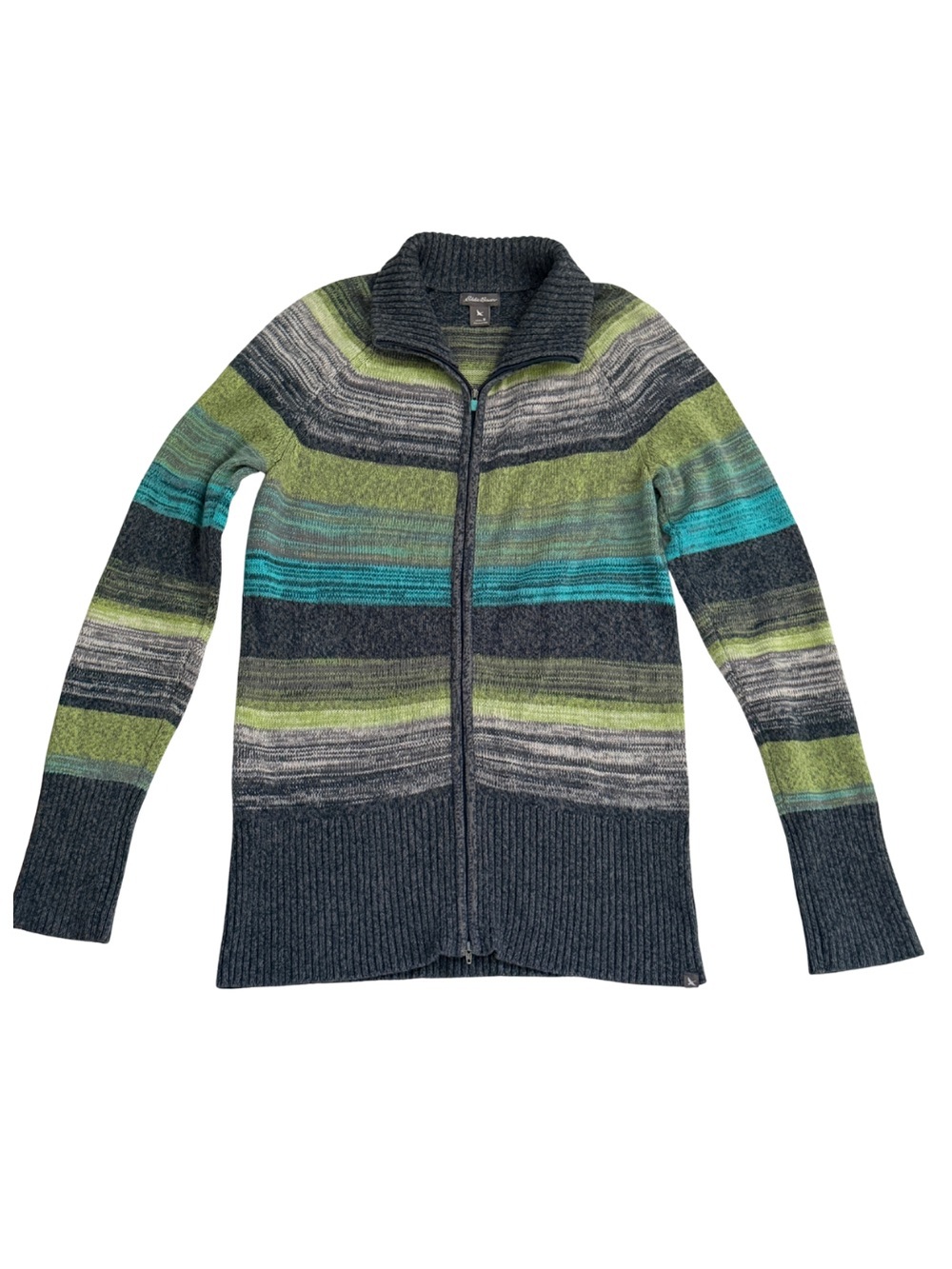 Eddie Bauer Striped Full Zip Knit Sweater Cardigan M